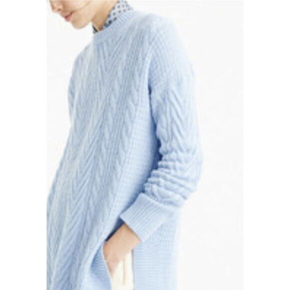 J.Crew Tunic Cable Knit Sweater Womens XS Crew Neck Wool Blend Blue - Picture 2 of 9